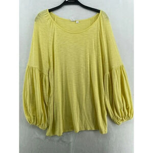 Gap Blouse Women's Sz M Yellow Round Neck Bishop Sleeves Pullover Stretch Knit